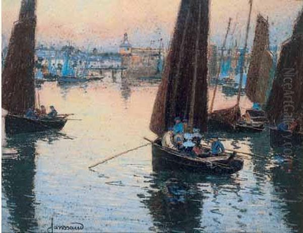 < Pecheurs Dans Le Port De Concarneau >. Oil Painting by Mathurin Janssaud