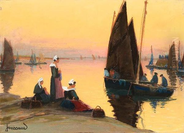 Waiting For The Boats To Dock Oil Painting by Mathurin Janssaud