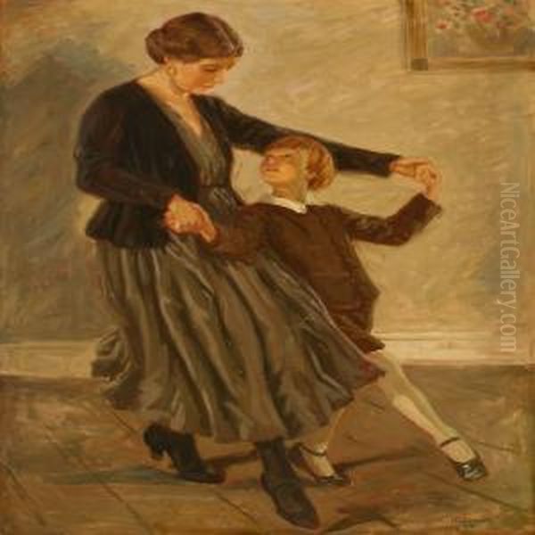 Dancing Mother And Son Oil Painting by Luplau Janssen