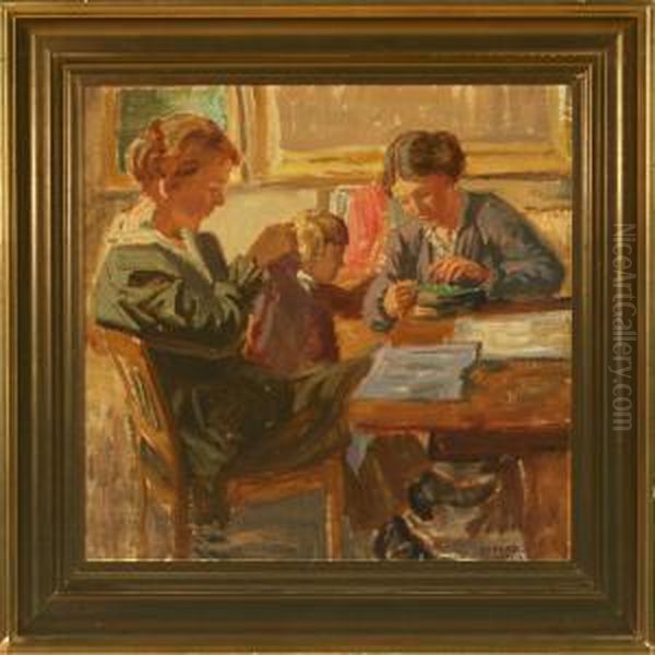 Interior With Womenand Child Oil Painting by Luplau Janssen