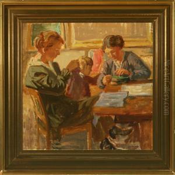 Interior With Women And Child Oil Painting by Luplau Janssen