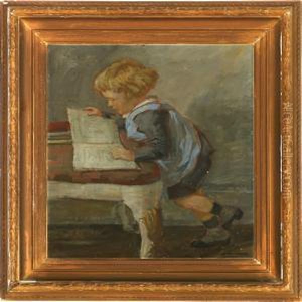 A Child Looking In A Magazine Oil Painting by Luplau Janssen