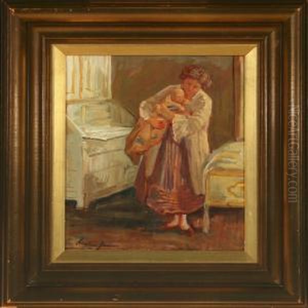 Interior With Woman And Child Oil Painting by Luplau Janssen