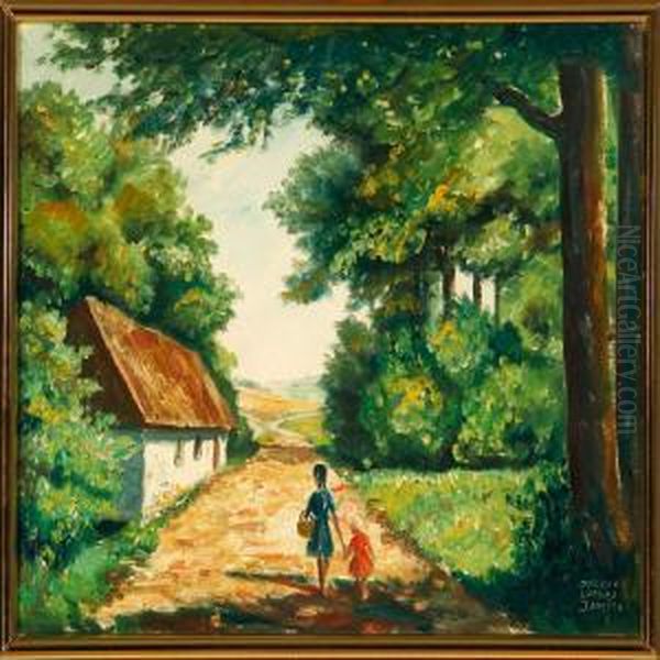 Mother And Child On A Path Oil Painting by Luplau Janssen