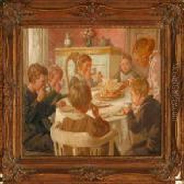 A Child's Birthday Party Oil Painting by Luplau Janssen