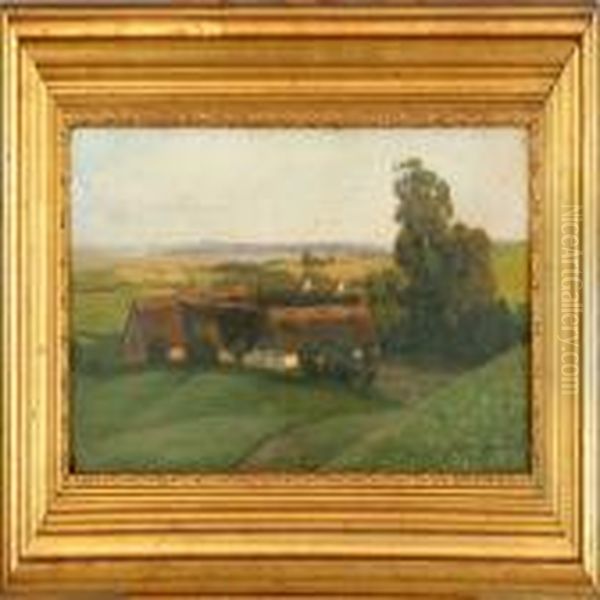 View Of Danish Landscape With Farmhouse Oil Painting by Luplau Janssen