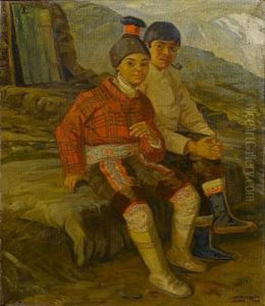 Two 
Kalaallit Oil Painting by Luplau Janssen