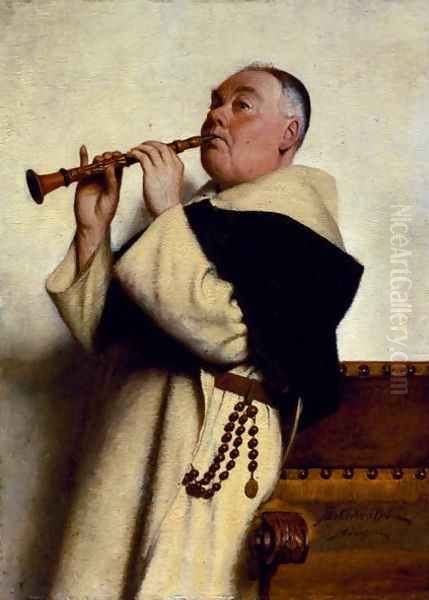 Monk Playing a Clarinet Oil Painting by Ture Nikolaus Cederstrom