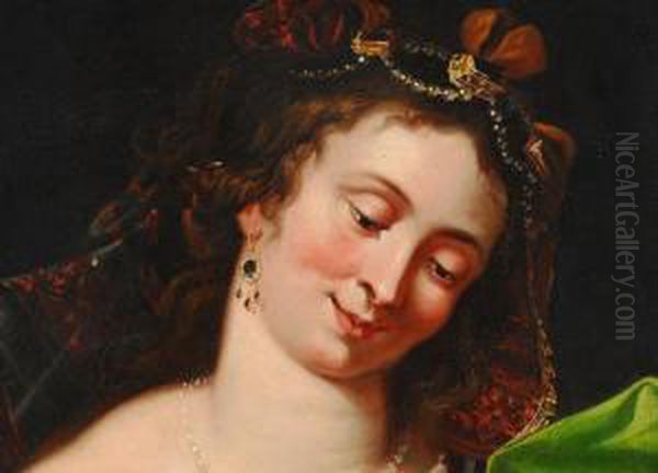 Junge Dame Mit Weinglas Und Artischocken Oil Painting by Abraham Janssens van Nuyssen