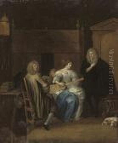 Elegant Company Making Music In An Interior Oil Painting by Hieronymus Janssens