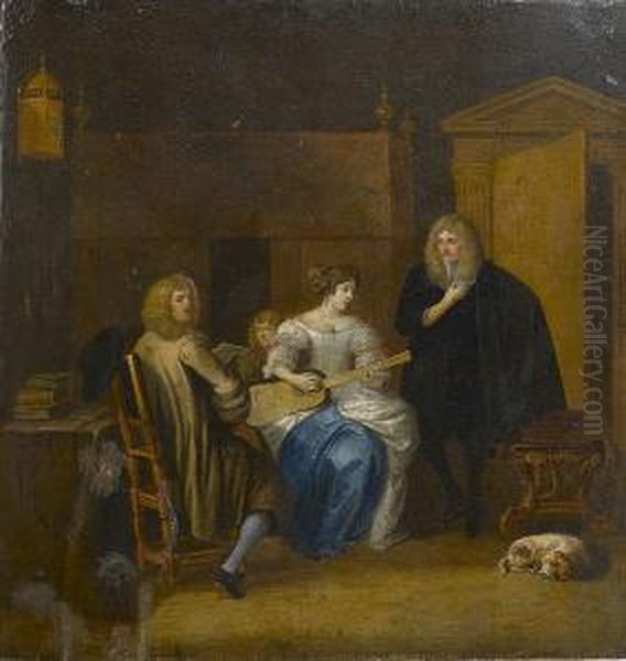 An Elegant Musical Company In An Interior Oil Painting by Hieronymus Janssens