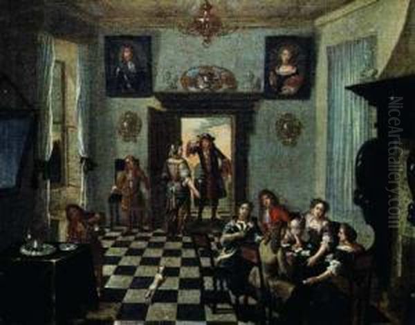 Giocatori Di Carte In Un Salotto Oil Painting by Hieronymus Janssens