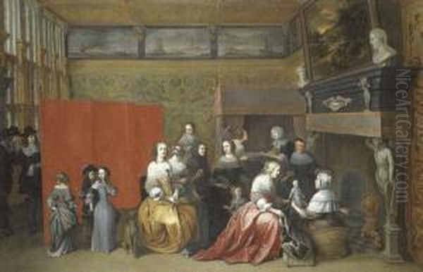 Ladies Celebrating The Birth Of A Child Oil Painting by Hieronymus Janssens