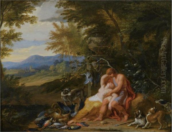 Venus And Adonis Oil Painting by Victor Honore Janssens