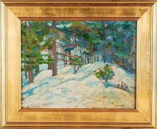 O/c Winter Treescape Oil Painting by Alfred Jansson