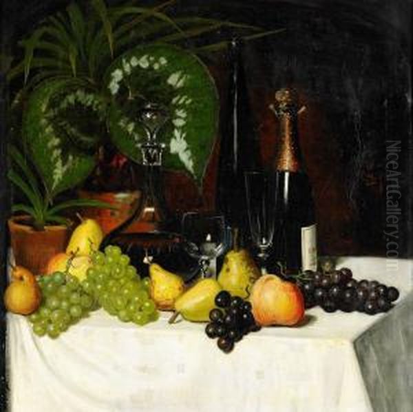 Stilleben Med Frukt Och Flaskor Oil Painting by Eugene Jansson