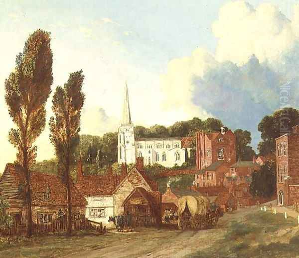 A view of Harrow, with St. Mary's Church and the Old Schools Building and Yard, 1813 Oil Painting by George Clint