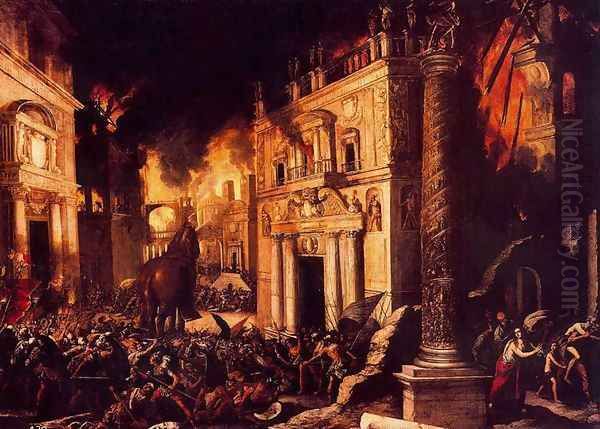 The burning of Troy Oil Painting by Francisco Collantes