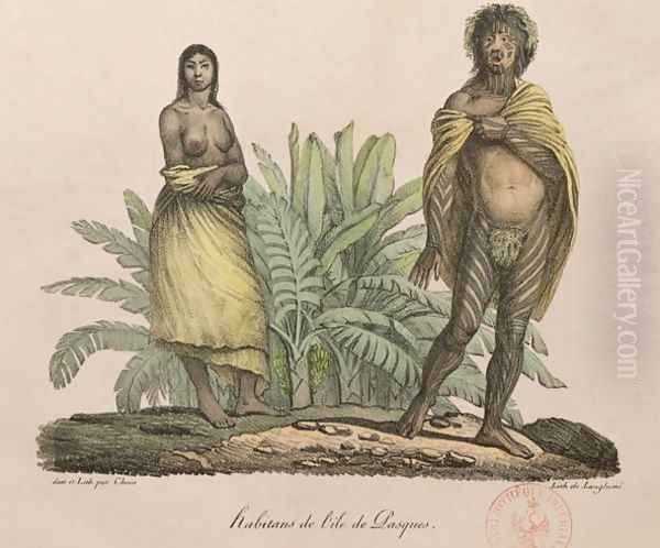 Inhabitants of Easter Island, from 'Voyage Pittoresque Autour du Monde', 1822 Oil Painting by Ludwig (Louis) Choris