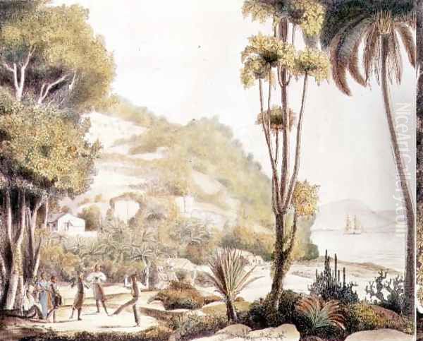 View of the coast of Brazil opposite the island of Santa Catarina, c.1825 Oil Painting by Ludwig (Louis) Choris