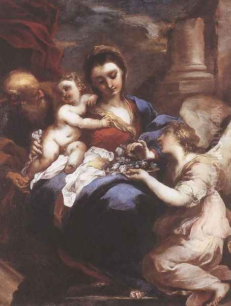 Holy Family with an Angel Oil Painting by Valerio Castello