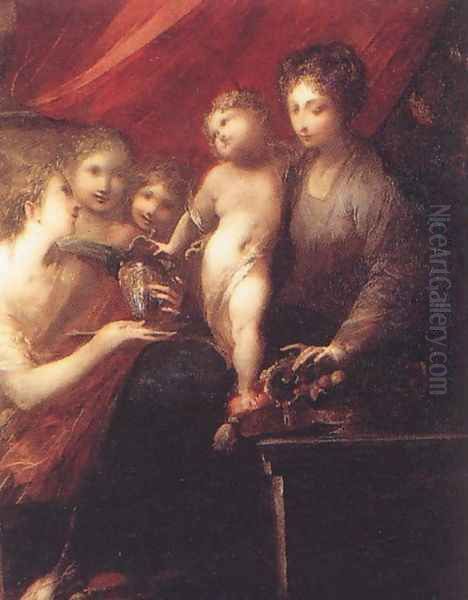 The Virgin of the Compote-dish 1650s Oil Painting by Valerio Castello