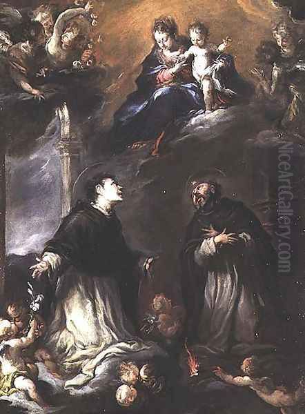 Madonna and Child appearing to two Dominican Saints Oil Painting by Valerio Castello