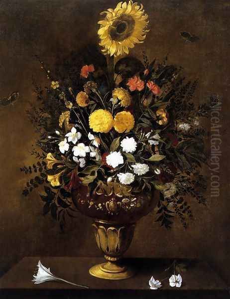 Vase of Flowers c. 1665 Oil Painting by Pedro de Camprobin