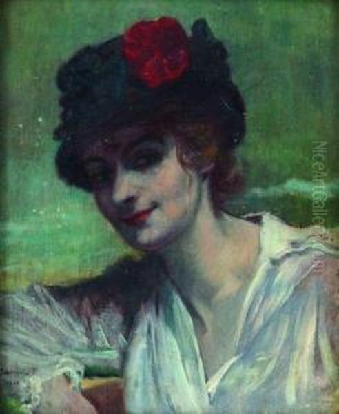 Elegante Au Chapeau Noir Oil Painting by Pierre Georges Jeanniot