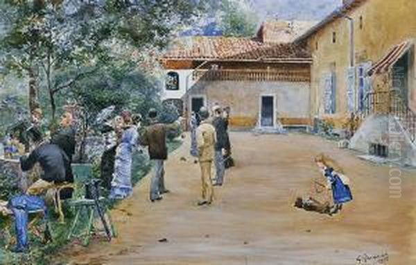 Les Joueurs De Croquet Et Les Joueurs De Boules Oil Painting by Pierre Georges Jeanniot