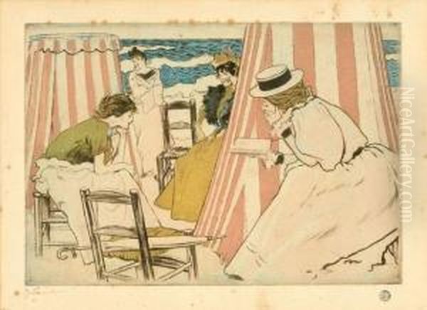 Sur La Plage. Vers 1906. Oil Painting by Pierre Georges Jeanniot