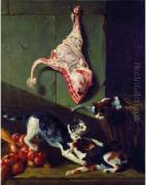 Chats Jouant Devant Une Piece De Viande Oil Painting by Nicolas Henry Jeaurat De Bertry