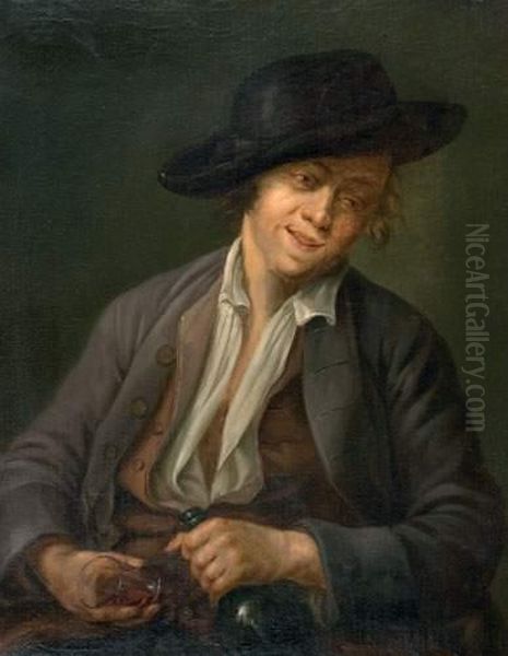 Portrait De Jeune Homme Au Verre Oil Painting by Etienne Jeaurat