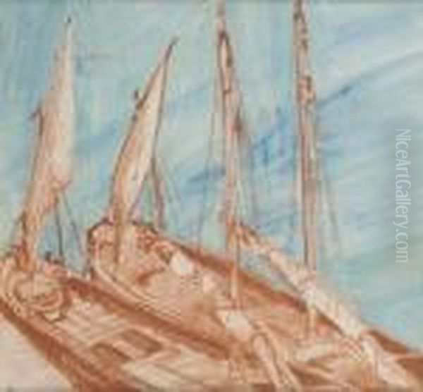 Barques Amarrees Oil Painting by Marcel Jefferys