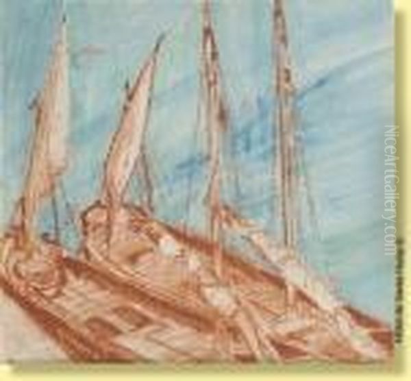 Barques Amarrees Oil Painting by Marcel Jefferys