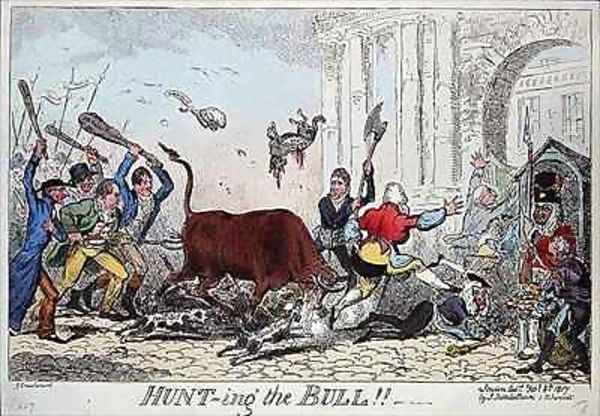 Hunting the Bull Oil Painting by George Cruikshank I