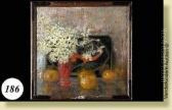 Nature Morte Au Plateau Chinois, Aux Fleurs Et Auxfruits Oil Painting by Marcel Jefferys