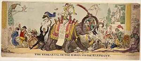 The Rehearsal or the Baron and the Elephant satirical print on Kembles elaborate productions at Covent Garden Theatre involving animals Oil Painting by George Cruikshank I