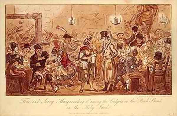 Tom and Jerry Masquerading It Among the Cadgers in the Back Slums in the Holy Land Oil Painting by George Cruikshank I