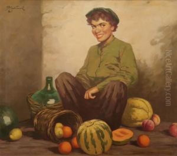 Fruttivendola Seduta Oil Painting by Rudolph Jelinek