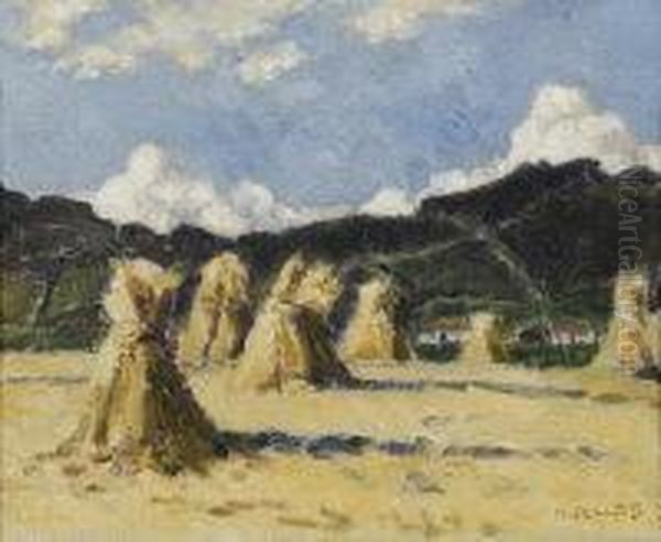 Corn Stacks, Donegal Oil Painting by Mainie Harriet Jellett