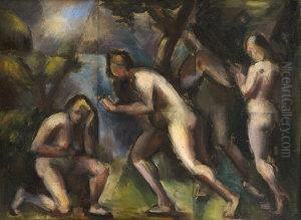 Classical Subject - Four Nudes Oil Painting by Mainie Harriet Jellett