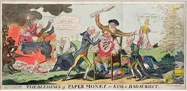 The Blessings of Paper Money or King a Bad Subject Oil Painting by George Cruikshank I