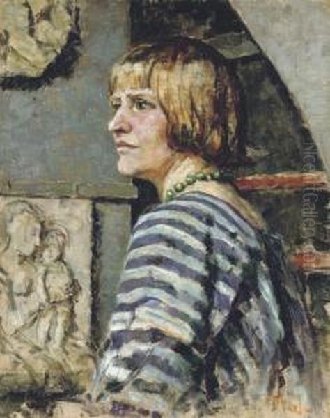 Woman In A Striped Blouse Oil Painting by Mainie Harriet Jellett