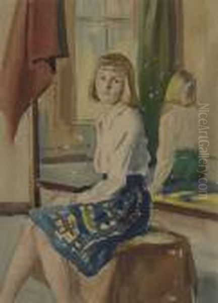 Girl In Studio Oil Painting by Mainie Harriet Jellett