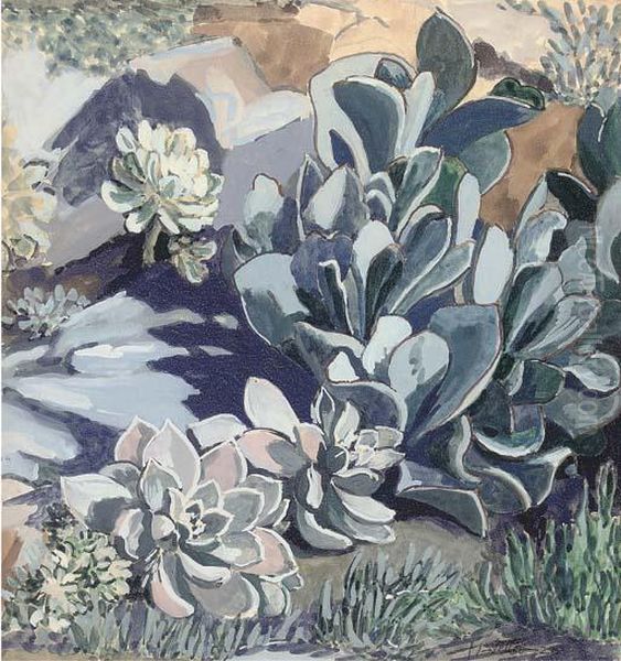 Plants And Rocks Oil Painting by Mainie Harriet Jellett