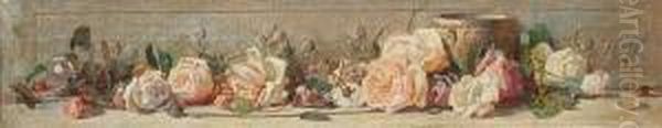 White And Pale Pink Roses Against A Bas-relief Of Putti Oil Painting by James de Vine Aylward