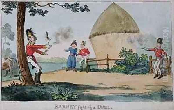 Barney fighting a duel Oil Painting by George Cruikshank I