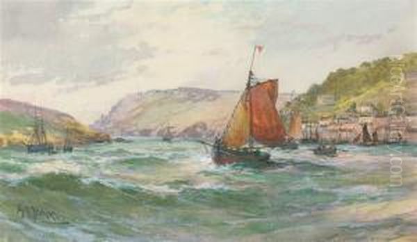 Fishing Trawlers Running Into Salcombe Harbour, Devon Oil Painting by George Henry Jenkins