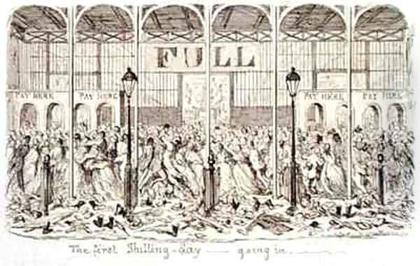 Mayhews Great Exhibition of 1851 The First Shilling Day Going In Oil Painting by George Cruikshank I